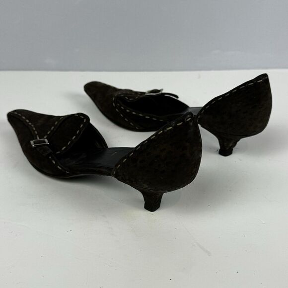Prada Brown Suede D'Orsay Pumps Kitten Heels Buckle Pointed Toe Size 5.5 EU 35.5 - Picture 12 of 12